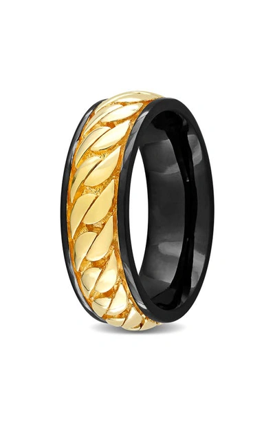Delmar Sterling Silver Chain Link Ring In Yellow/black