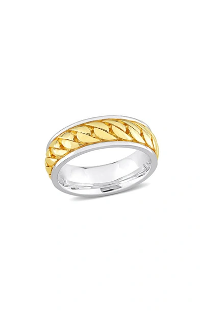 Shop Delmar Sterling Silver Chain Link Ring In Yellow/silver