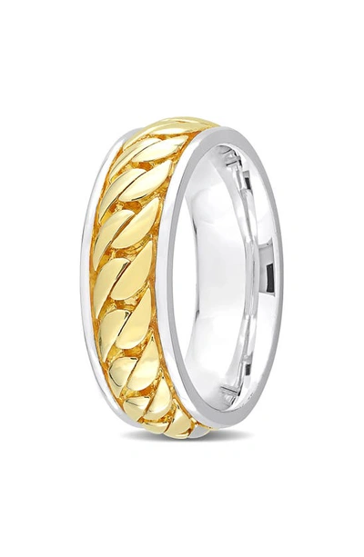 Delmar Sterling Silver Chain Link Ring In Yellow/silver