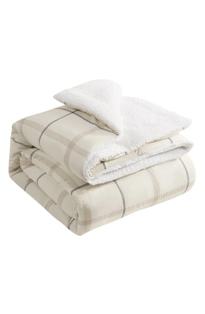 Shop Ymf Lucky Brand Plaid & Reversible Faux Shearling 2-piece Comforter Set In Light Beige