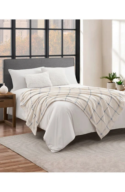 Ymf Cozy Plush Throw Blanket In Light Blue Check