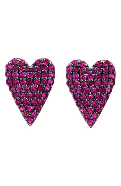 Effy 14k Rose Gold Pavé Pink Sapphire Heart Stud Earrings In Pink