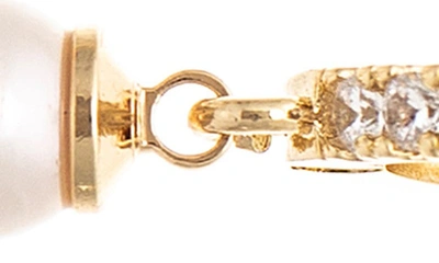 Shop Rivka Friedman Pavé Cubic Zirconia Imitation Pearl Drop Hoop Earrings In 18k Gold Clad