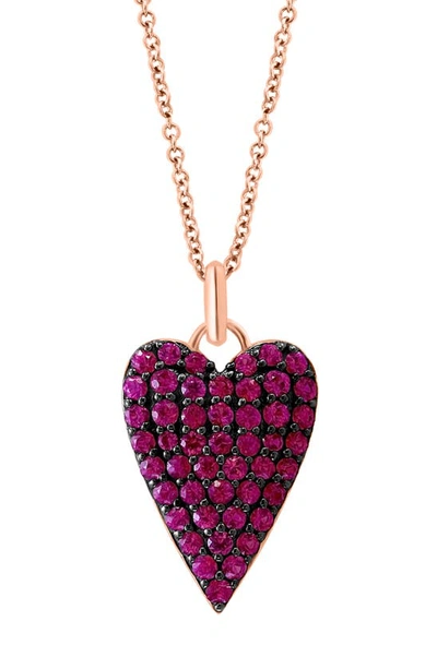 Shop Effy 14k Rose Gold Pavé Pink Sapphire Heart Pendant Necklace