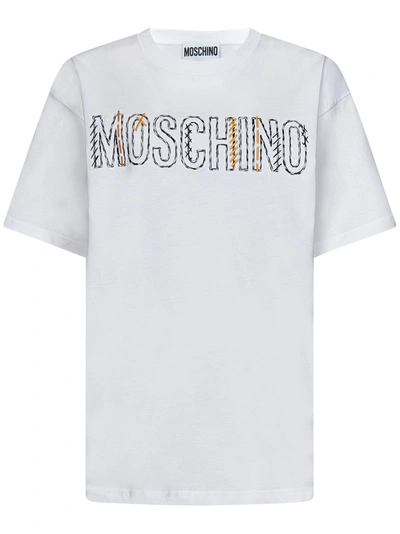 Shop Moschino T-shirt Stitching Logo  In Bianco