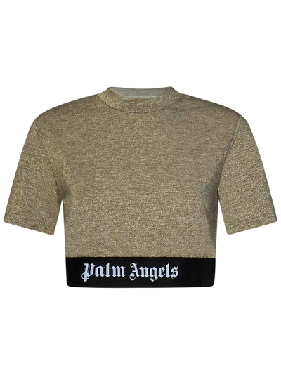 Shop Palm Angels T-shirt Lurex Logo Tape  In Oro
