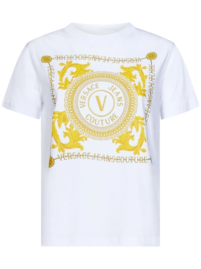 Shop Versace Jeans Couture T-shirt V-emblem Chain  In Bianco
