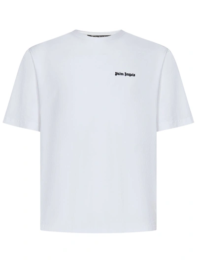 Shop Palm Angels T-shirt Embroidered Logo  In Bianco