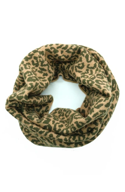 Portolano Leopard Print Infinity Scarf In Olive/ Camel
