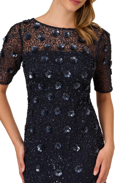 Shop Adrianna Papell Beaded Evening Gown In Dusty Navy