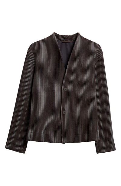 Shop Issey Miyake Homme Plissé  Pleated Tweed Jacket In Brown