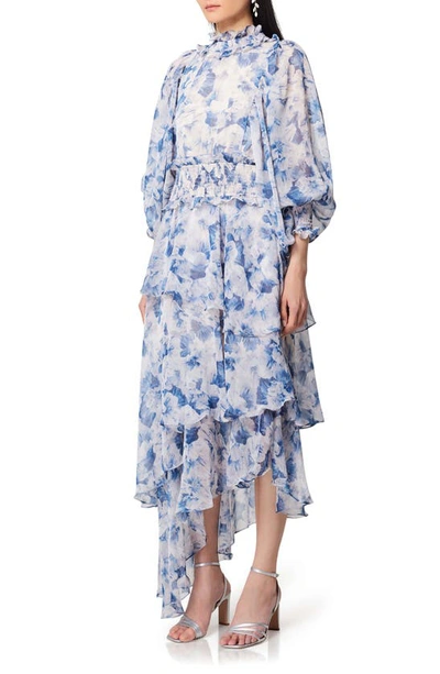 Shop Elliatt Astrid Floral Long Sleeve Midi Dress In Blue/white