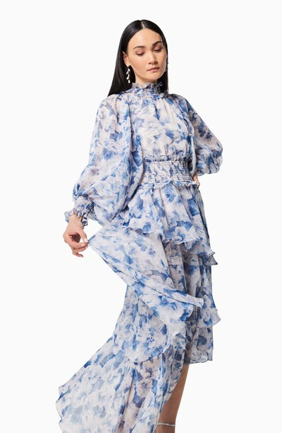 Shop Elliatt Astrid Floral Long Sleeve Midi Dress In Blue/white