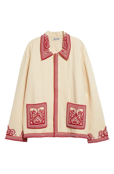 Shop Bode Beaded Flora Cotton Jacket In Red Cream