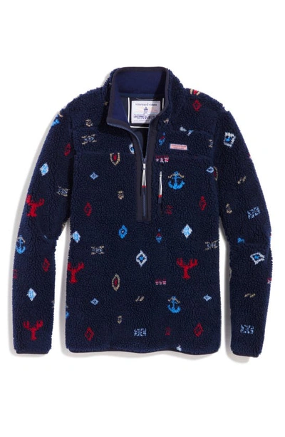 Shop Vineyard Vines Nautical Icons Supershep Fleece Half Zip Pullover In Snowflake - N.navy