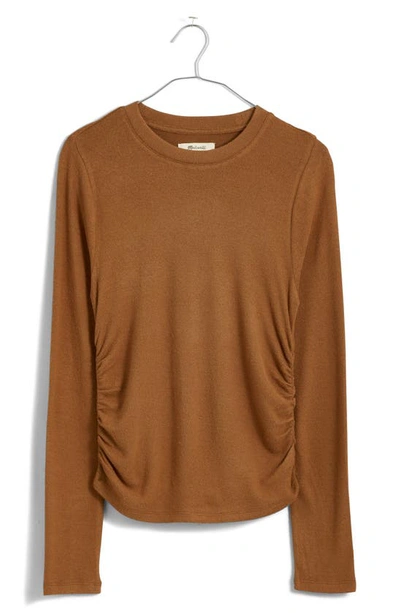 Shop Madewell Brushed Jersey Ruched Long Sleeve T-shirt In Pecan Shell