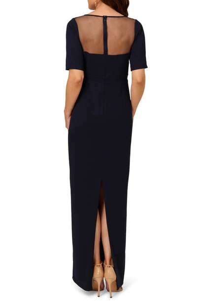 Shop Adrianna Papell Illusion Neck Stretch Crepe Column Gown In Midnight