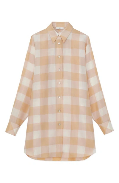 Shop Lafayette 148 Oversize Longline Plaid Silk Button-up Shirt In Maitake Multi