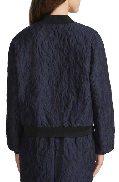 Shop Lafayette 148 Floral Jacquard Cotton & Silk Blend Bomber Jacket In Midnight Blue