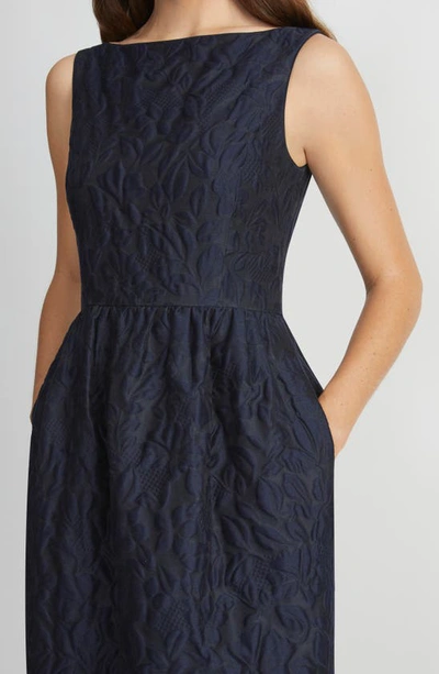 Shop Lafayette 148 New York Flora Bloom Cloqué Jacquard Cotton & Silk Blend Midi Dress In Midnight Blue