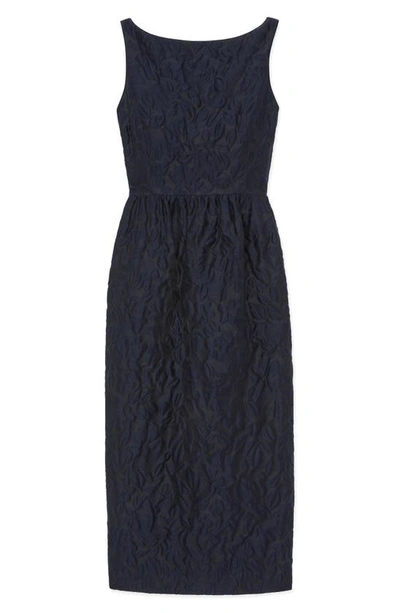 Shop Lafayette 148 New York Flora Bloom Cloqué Jacquard Cotton & Silk Blend Midi Dress In Midnight Blue