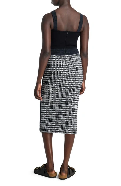 St John Bicolor Mixed Knit Midi Dress In Black/ Ivory Multi