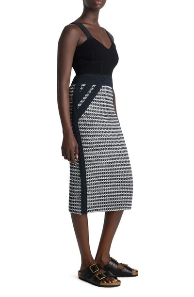 St John Bicolor Mixed Knit Midi Dress In Black/ Ivory Multi