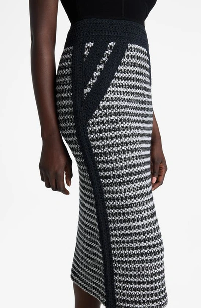 St John Bicolor Mixed Knit Midi Dress In Black/ Ivory Multi