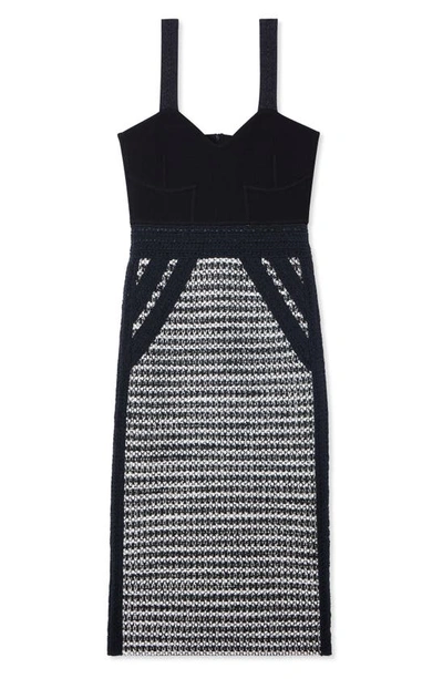 St John Bicolor Mixed Knit Midi Dress In Black/ Ivory Multi