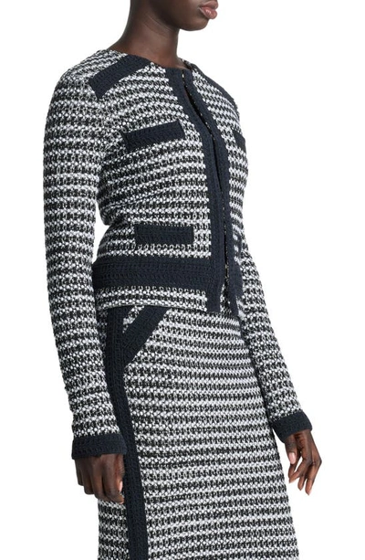 Shop St John Bicolor Mixed Knit Crop Jacket In Black/ Ivory Multi