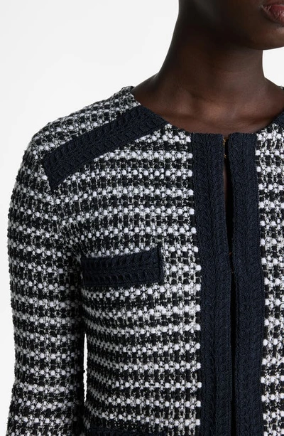 St John Textured-trim Bi-color Knit Jacket In Black/ Ivory Multi