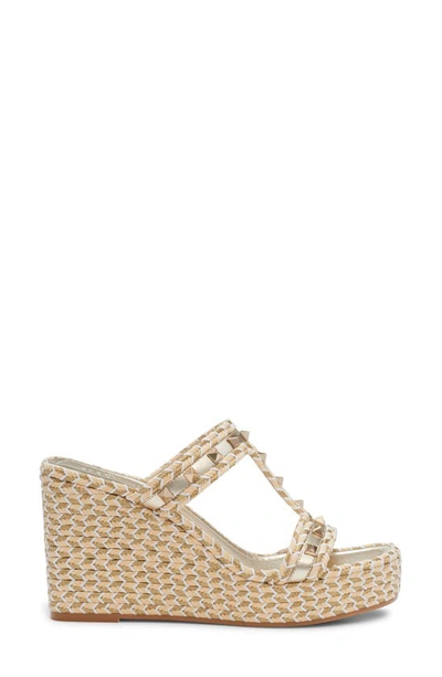 Shop Valentino Rockstud Torchon Wedge Slide Sandal In Platinum/ Multicolor