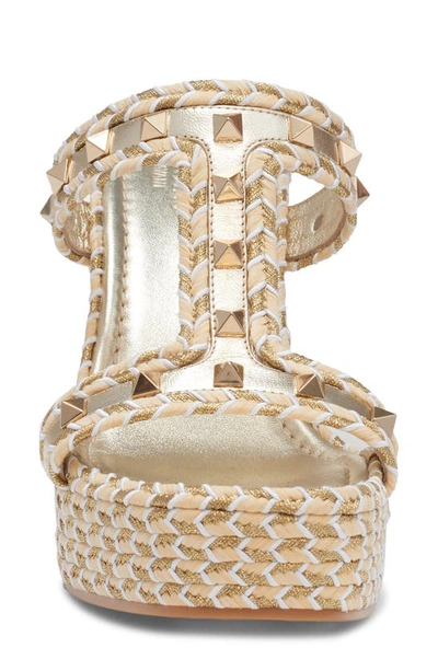 Shop Valentino Rockstud Torchon Wedge Slide Sandal In Platinum/ Multicolor