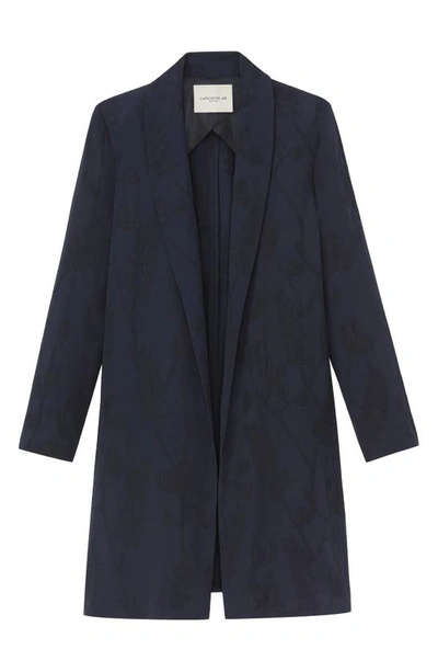 Shop Lafayette 148 New York Floral Jacquard Shawl Collar Camel Hair & Silk Jacket In Navy