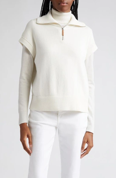 Shop Lafayette 148 Cotton & Silk Half Zip Sweater In Cloud