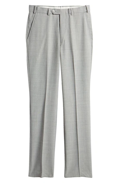 Shop Berle Self Sizer Flat Front Dress Pants In Light Grey