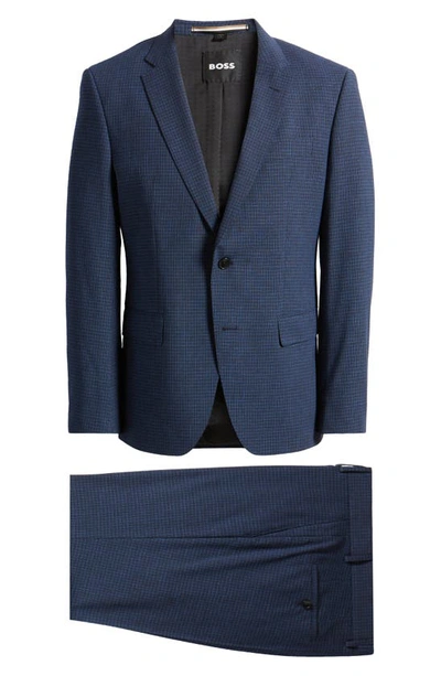 Shop Hugo Boss Huge Stretch Wool Blend Suit In Dark Blue