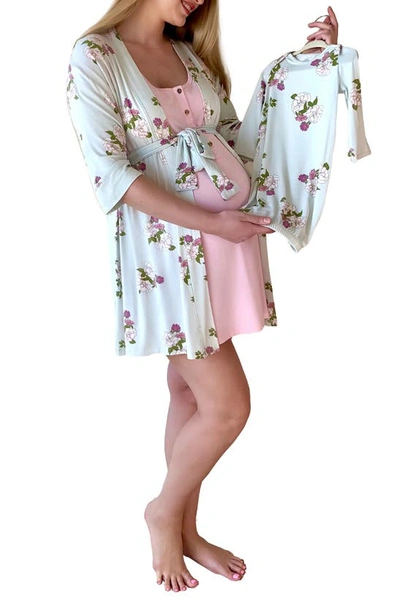 Shop Everly Grey Carolyn During & After 4-piece Maternity/nursing Sleep Set In Peony
