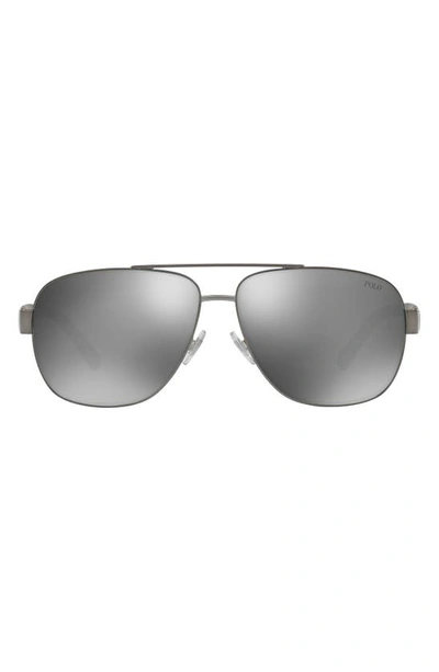 Shop Polo 60mm Mirrored Pilot Sunglasses In Dark Gunmetal