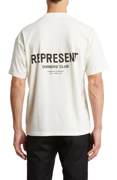 Represent White Crewneck T-shirt With With Front And Back Owners Club Print In Flat White