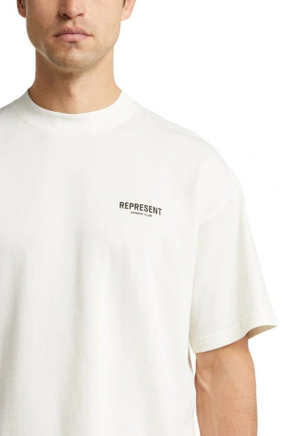 Represent White Crewneck T-shirt With With Front And Back Owners Club Print In Flat White