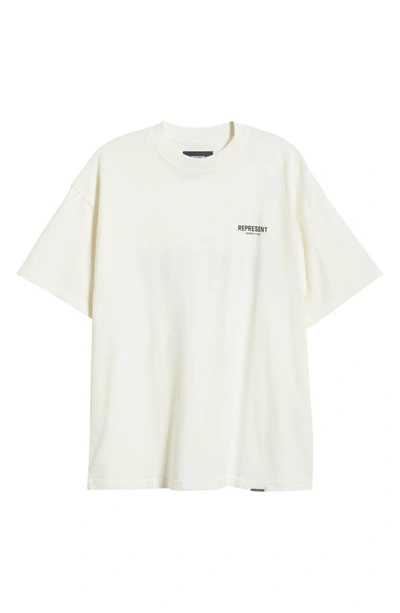 Represent White Crewneck T-shirt With With Front And Back Owners Club Print In Flat White