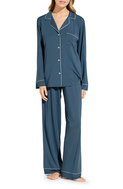 Shop Eberjey Gisele Jersey Knit Pajamas In Heritage Blue/ Ivory