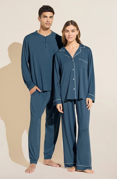 Shop Eberjey Gisele Jersey Knit Pajamas In Heritage Blue/ Ivory