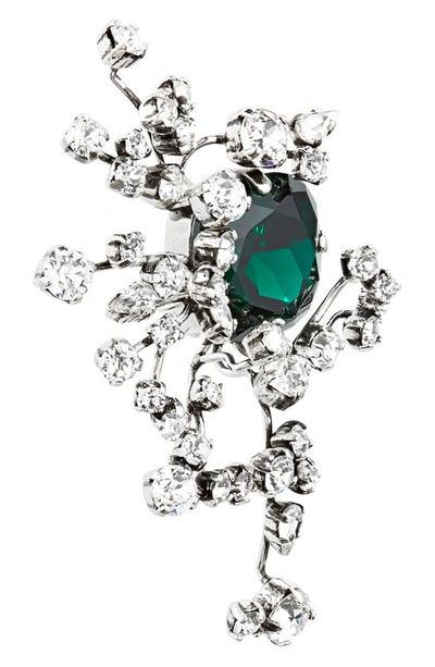 Shop Saint Laurent Asymmetric Constellation Crystal Clip-on Earrings In Dark Green/ Oxidized
