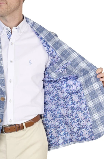 Tailorbyrd Blue Plaid Notch Lapel Linen Blend Sport Coat In Prussian Blue