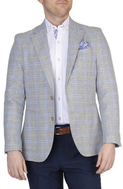 Tailorbyrd Regent Grey Windowpane Notch Lapel Linen Blend Sport Coat In Regent Grey