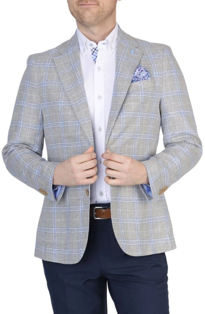 Tailorbyrd Regent Grey Windowpane Notch Lapel Linen Blend Sport Coat In Regent Grey