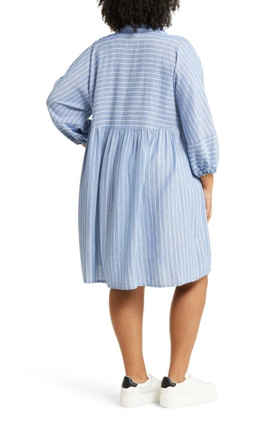 Caslon Long Sleeve Linen Blend Shirtdress In Blue- White Lena Stripe