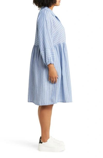 Caslon Long Sleeve Linen Blend Shirtdress In Blue- White Lena Stripe